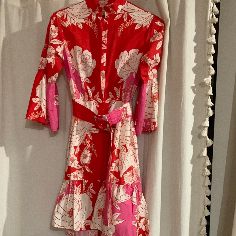 Farm Rio Floral Red and Pink Dress